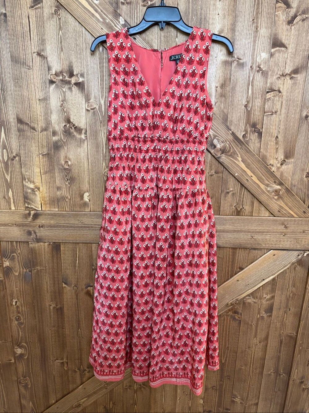 J.Crew Women’s XS Coral Floral Sleeveless V-Neck Midi Dress (9219)